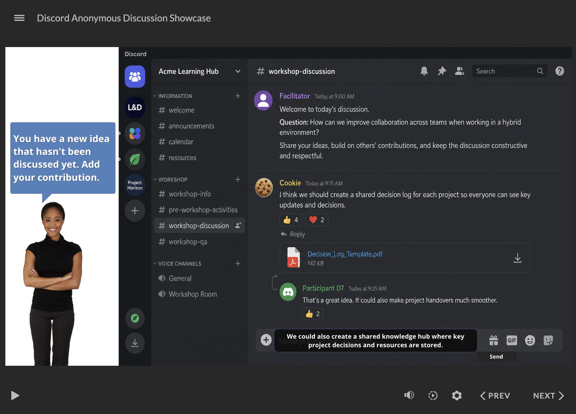 Storyline 360 Discord simulation for practising discussion tasks