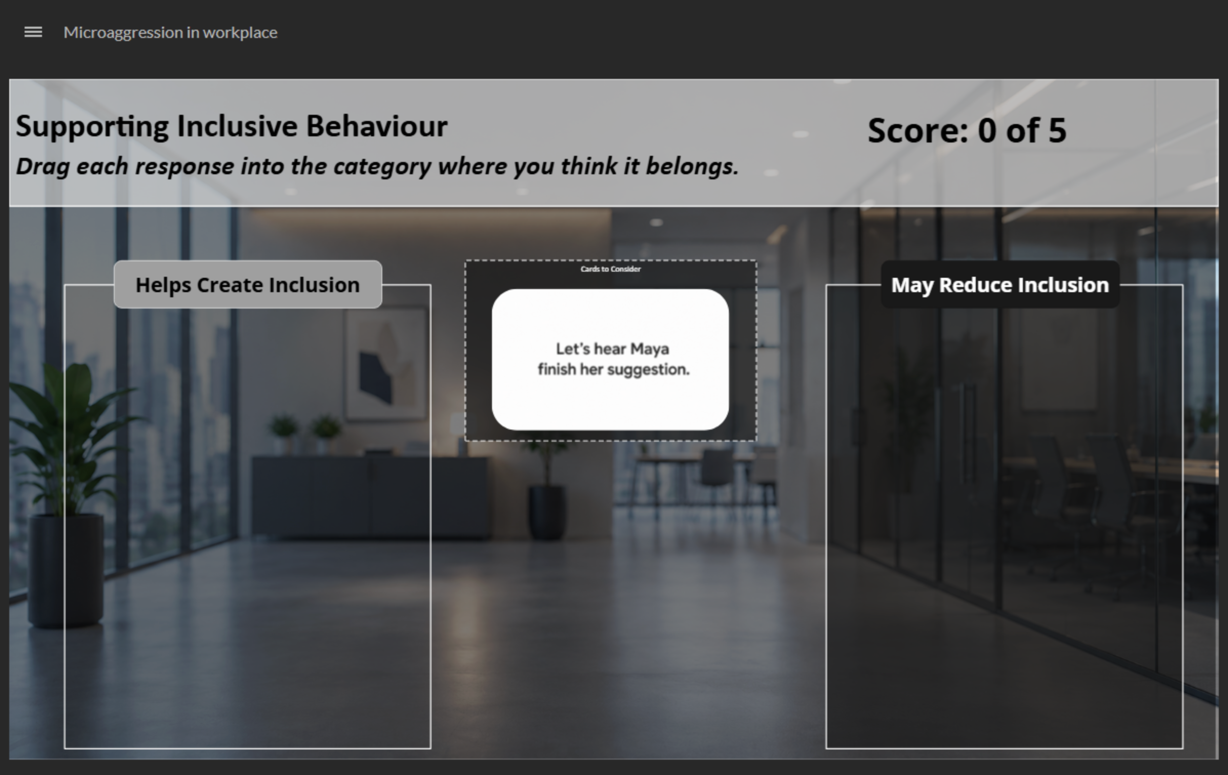 Interactive decision activity in the Everyday Inclusion Storyline course